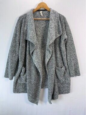 HUE Womens Fuzzy Plush Waterfall Cardigan Gray Cozy Oversized Teddy S/M